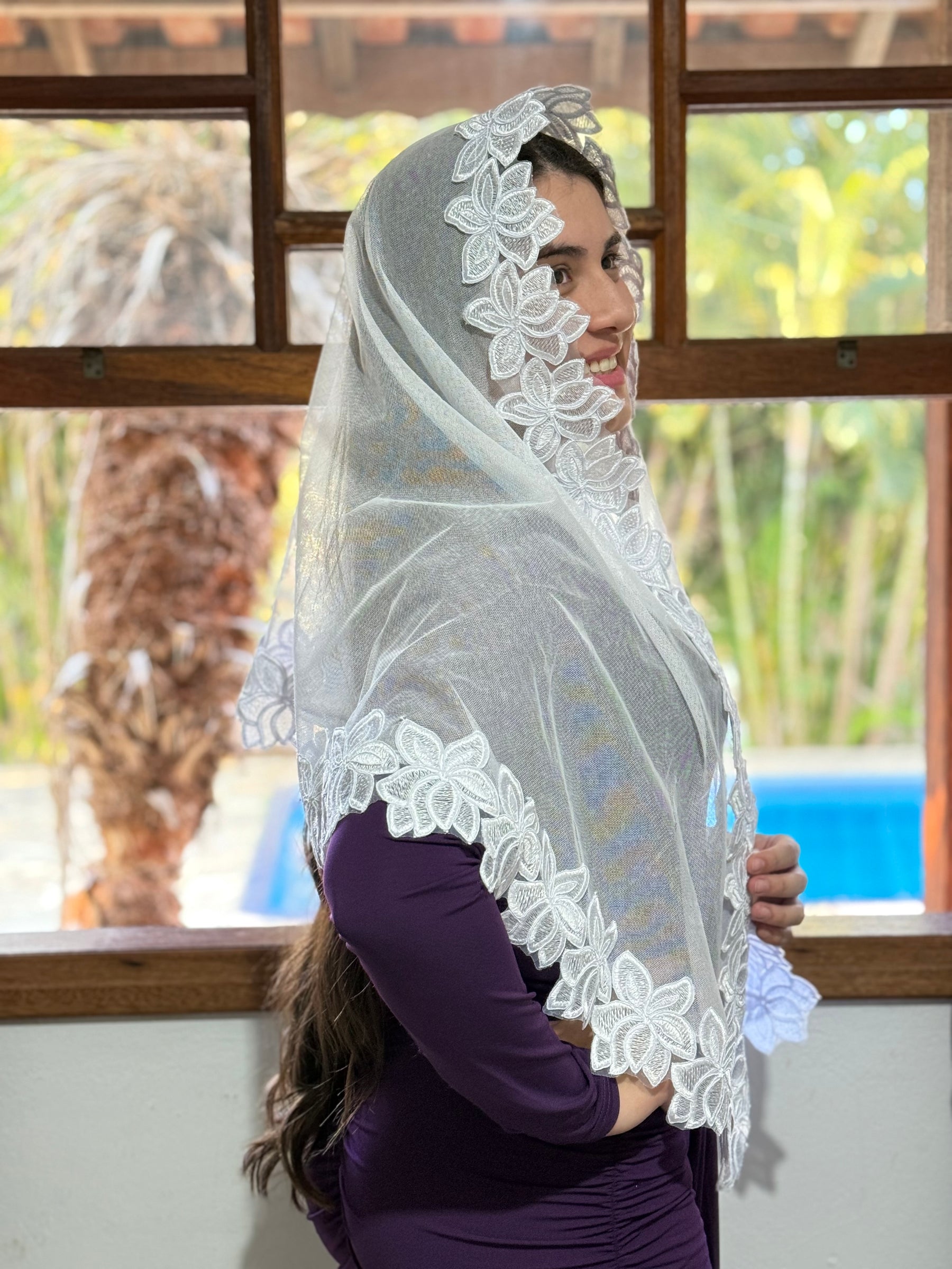 Véu CCB, em guipir de Sutachê - Camila