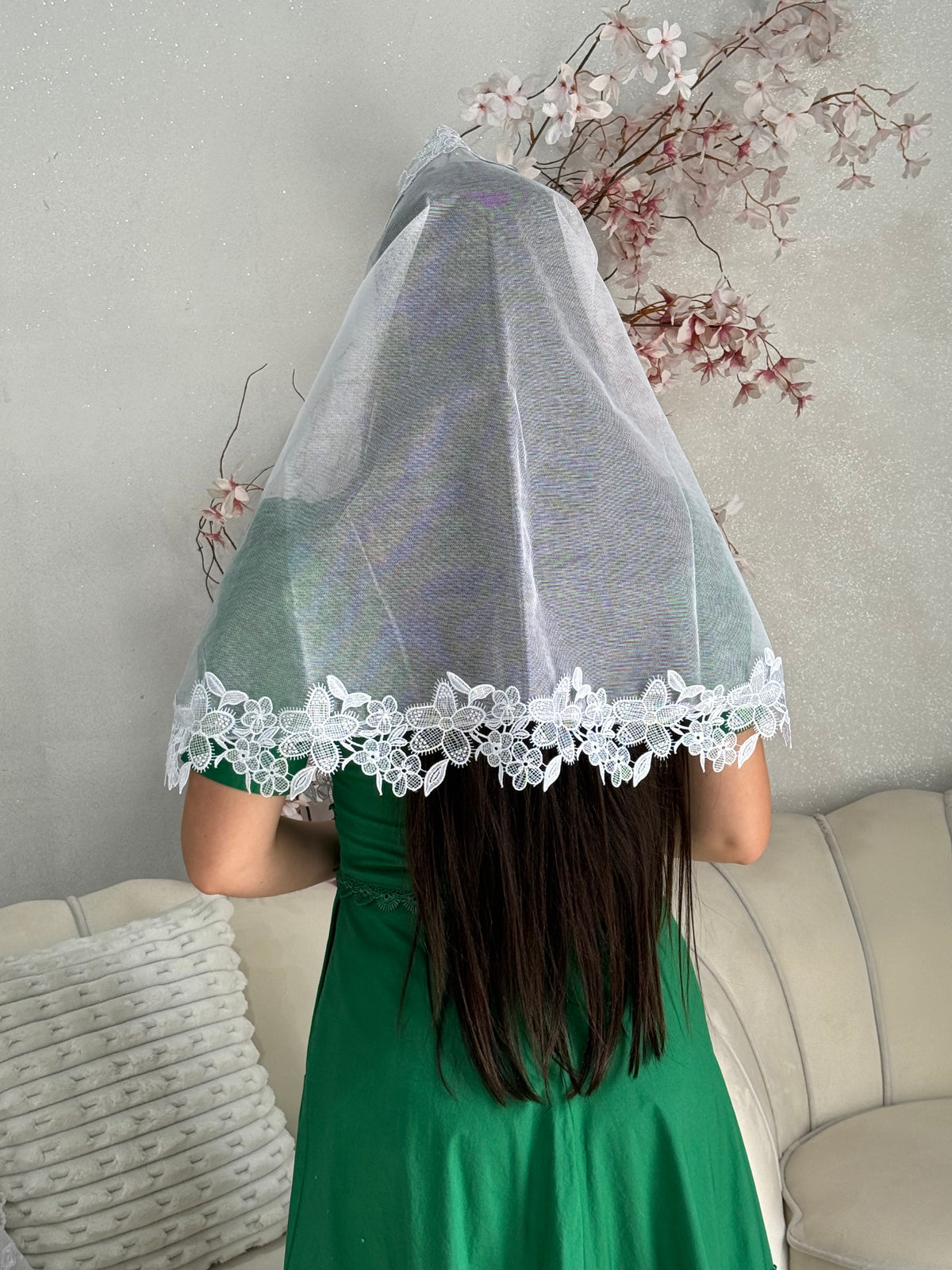 Véu CCB, em Guipir florais - Primavera