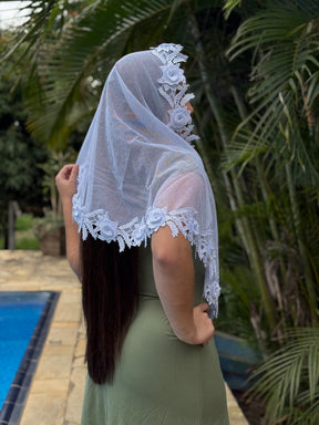 Véu CCB, em Guipir 3D de flores - Elisa