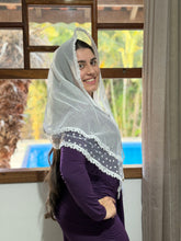 Véu CCB, em guipir e Poá de coração - Brisa do Amor