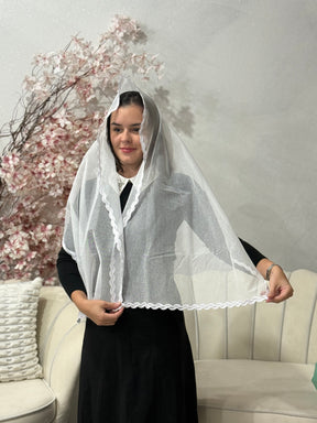 Véu CCB, Retangular com guipir delicado - Aura