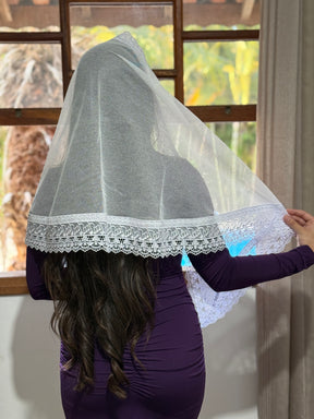 Véu CCB, em tule de algodão, Com notas musicais - Carol