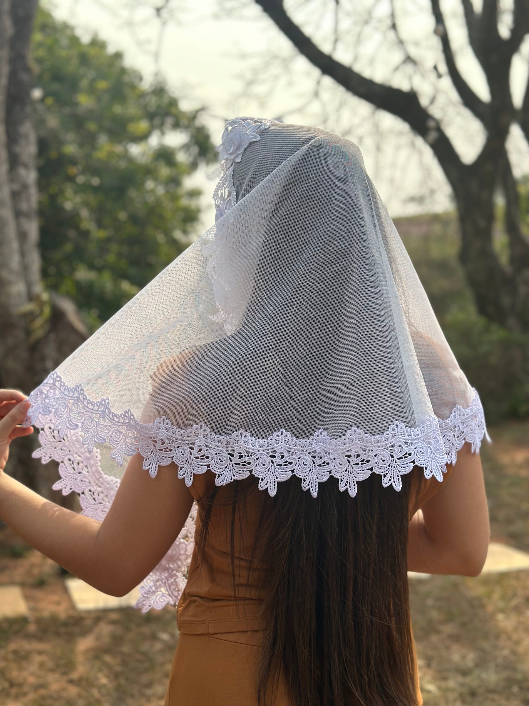 Véu CCB, com guipir em 3D - Ana Clara