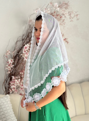 Véu Diandra em flores 3D