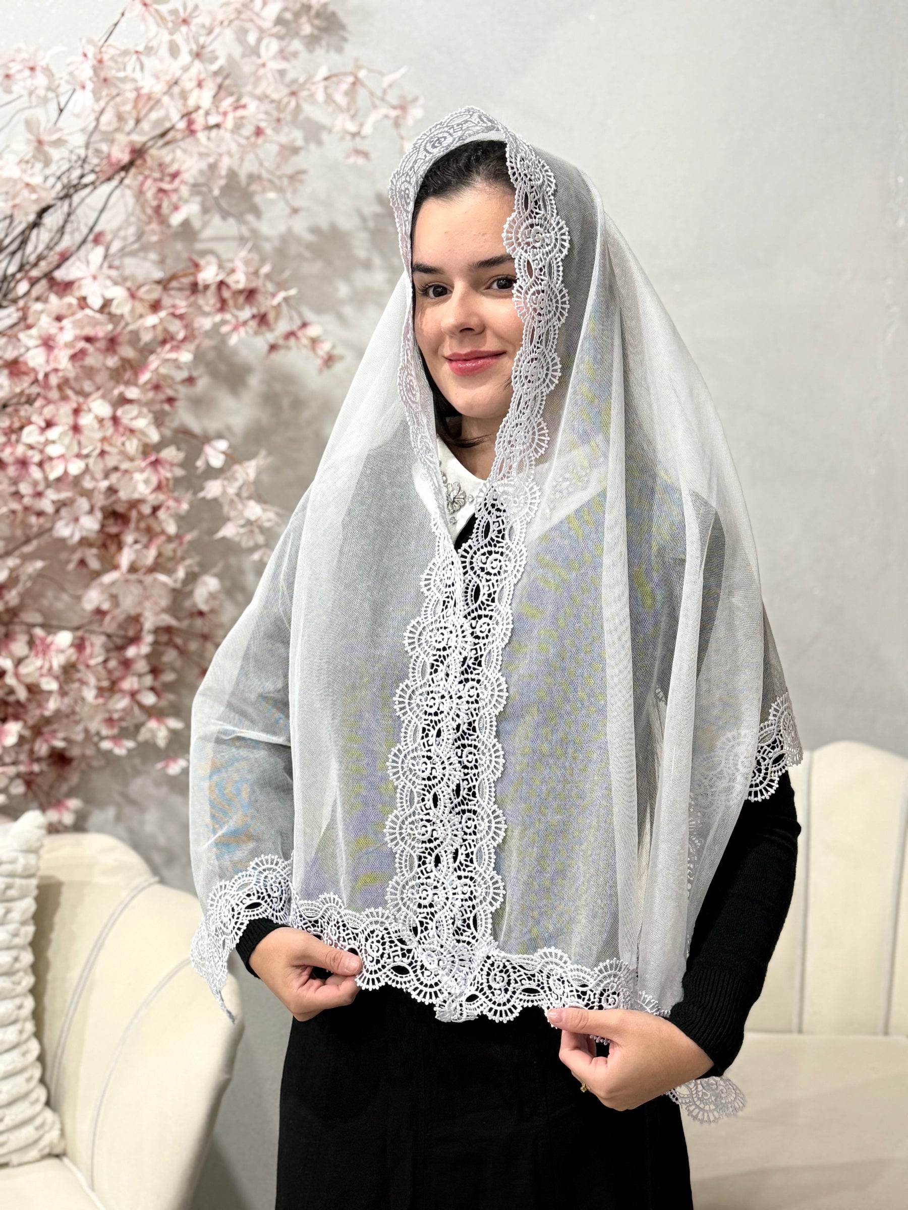 Véu CCB, Retangular com guipir de notas musicais - Nice