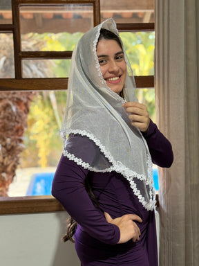 Véu CCB, em algodão com entremeios em tule francês - Ester