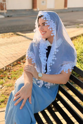 Véu CCB, Guipir largo de flores - Rosa