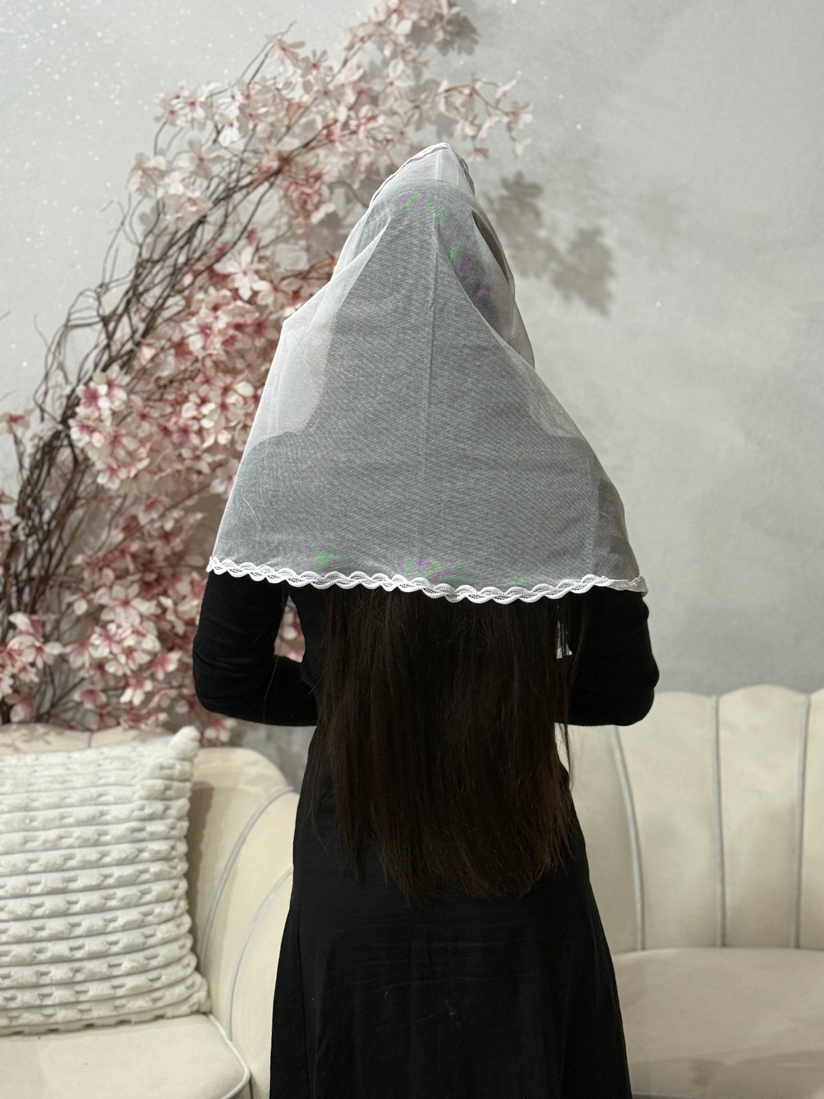 Véu CCB, Retangular com guipir delicado - Aura