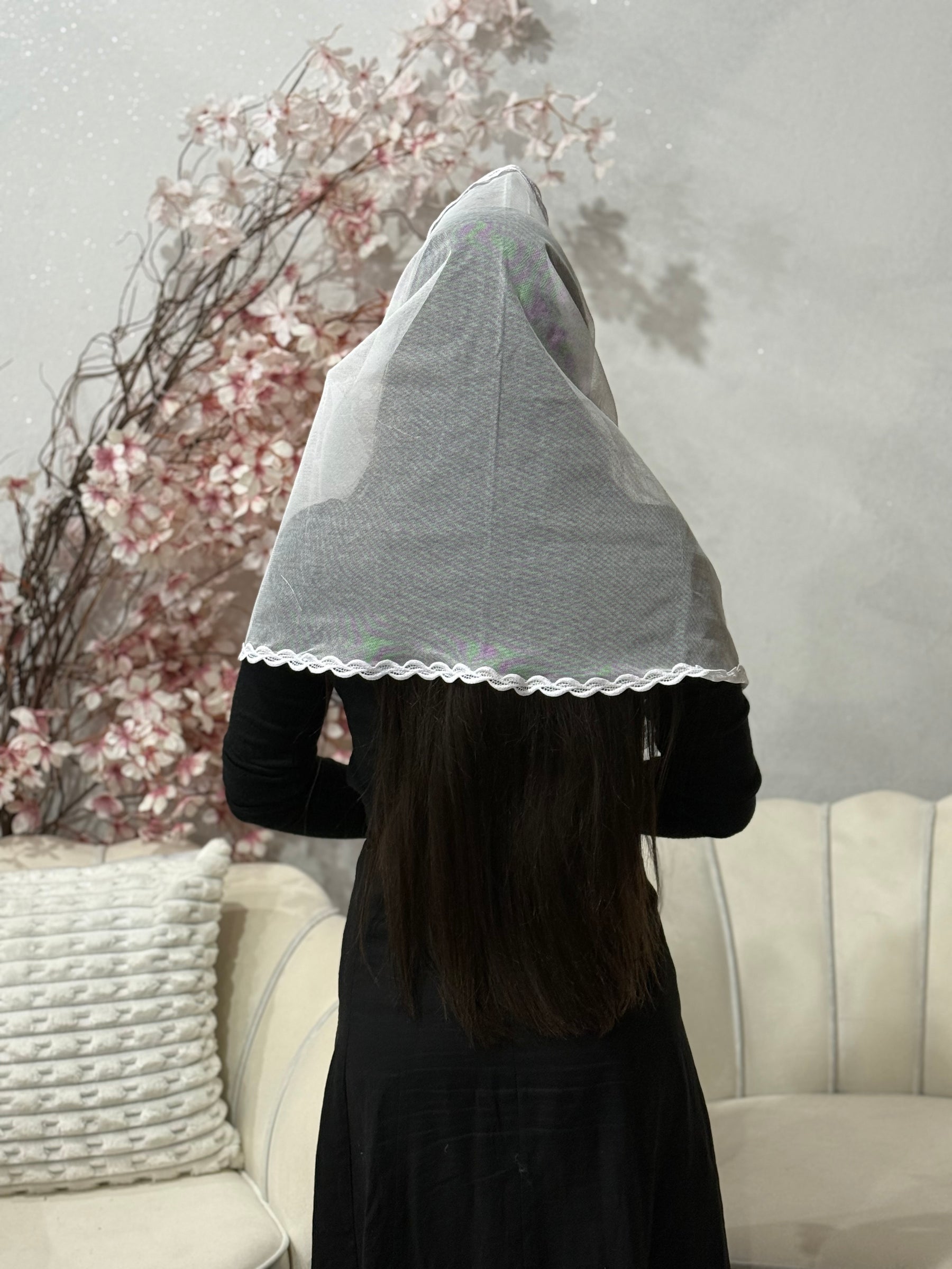 Véu CCB, Retangular com guipir delicado - Aura