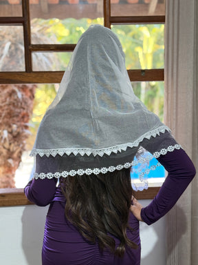 Véu CCB, em tule de algodão e entremeio tule francês - Doce Alvorada